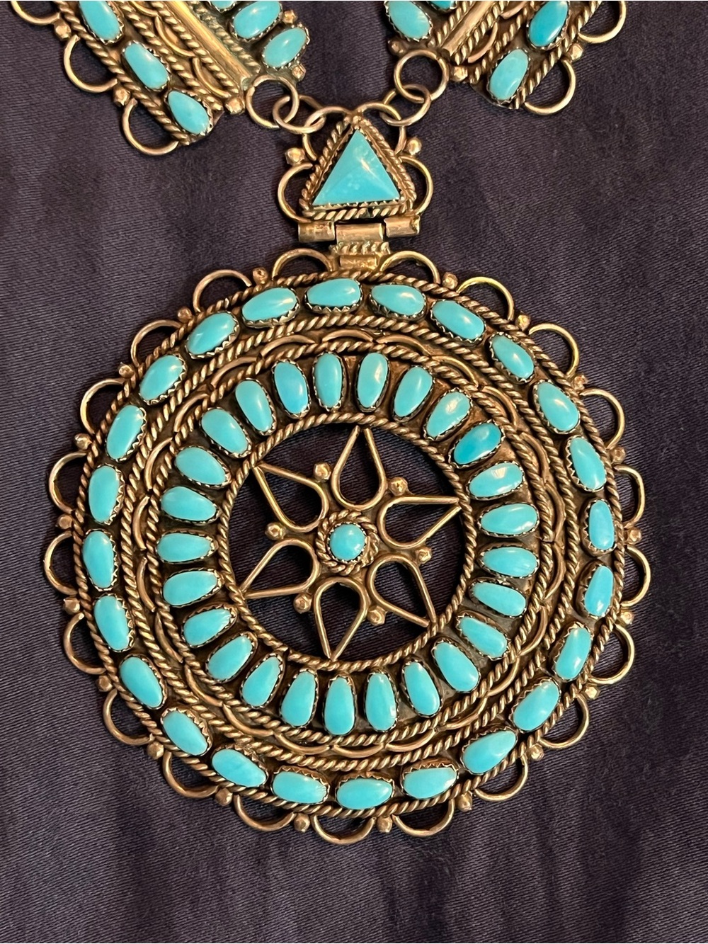 Vintage Sterling Silver and Turquoise Cluster Statement Pendant Necklace - Picture 10 of 16